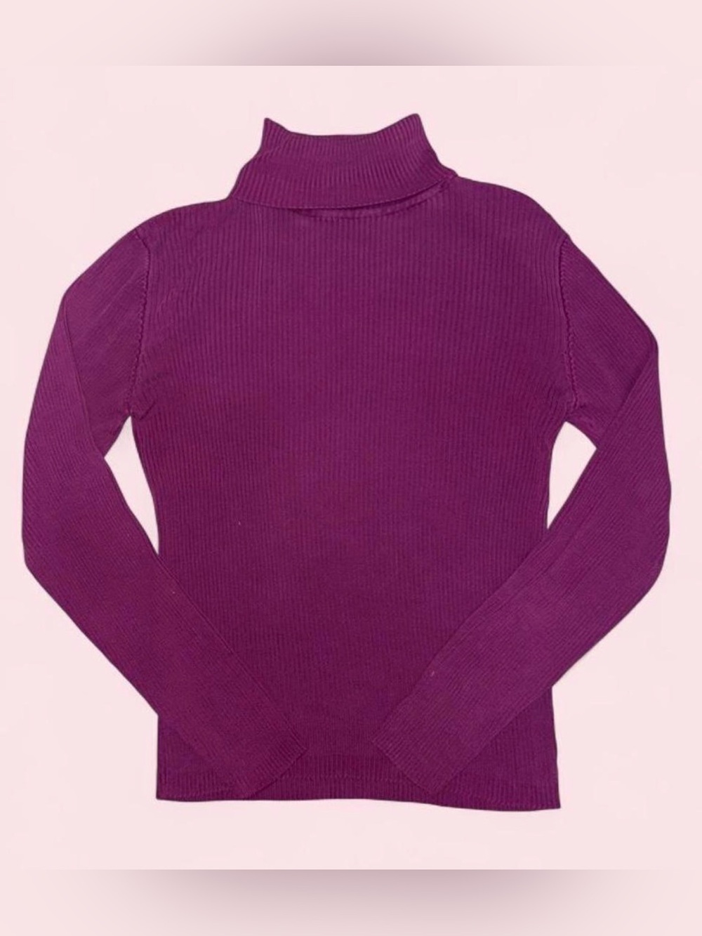 Women’s Ribbed Purple Turtleneck Sweater - Slim Fit 100% silk
